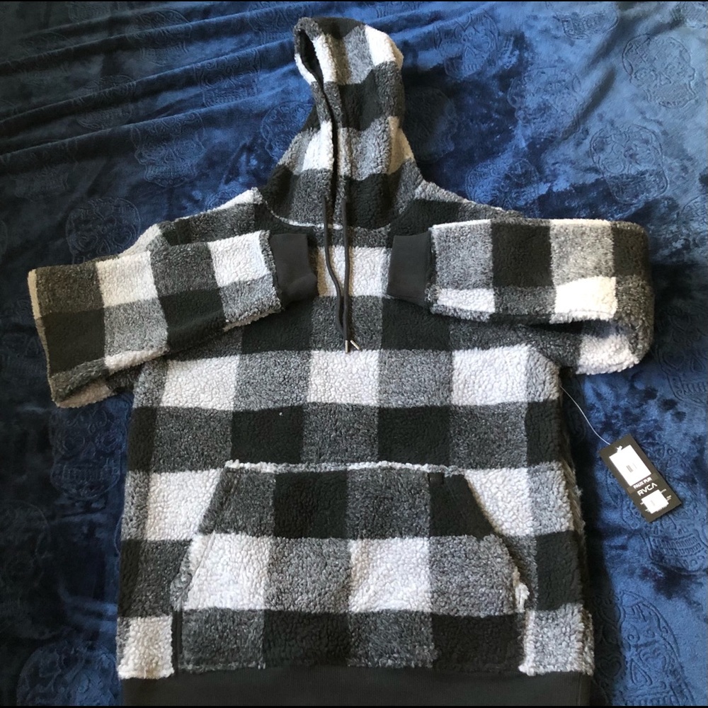 RVCA Faux Fur Plaid Sherpa Hoodie Men’s Medium